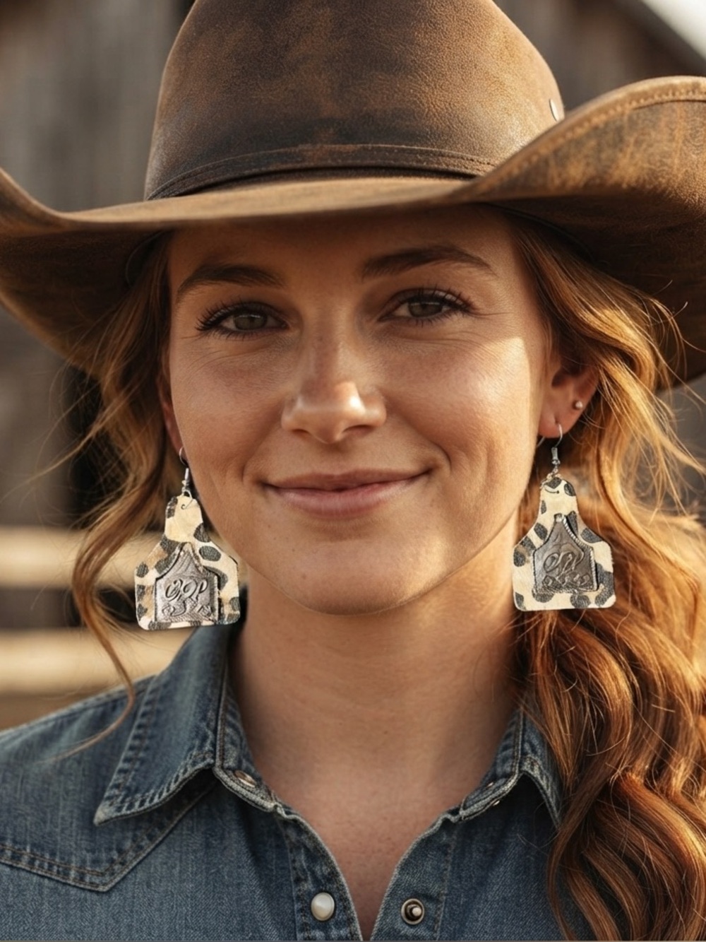 Leopard print cow tag earrings